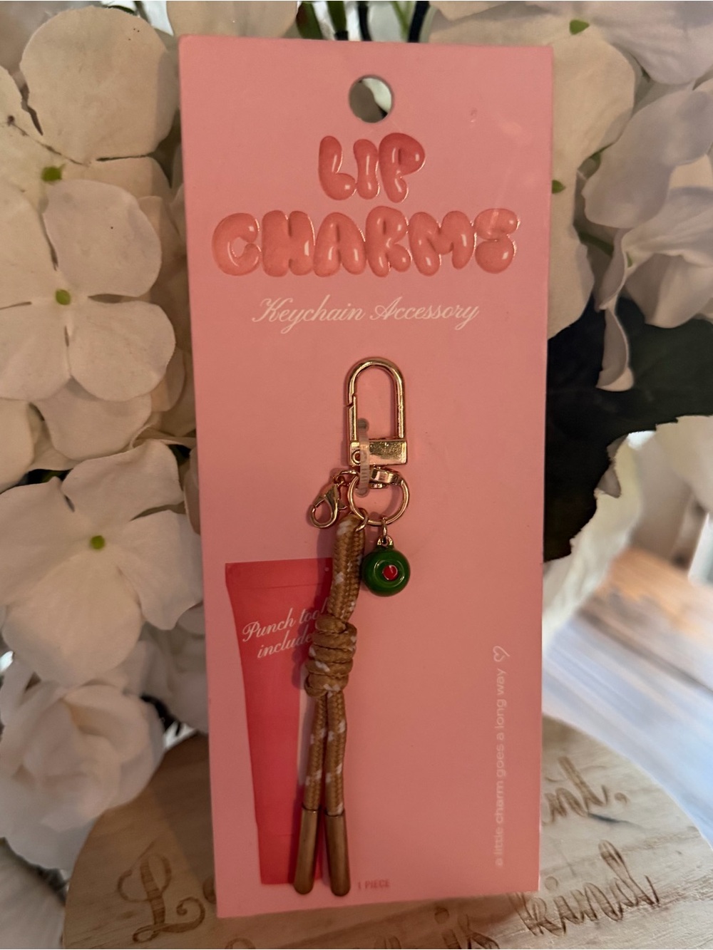 Line Modern Lip Charm Keychain - Olive (Punch Tool Included For Lip Gloss) NEW